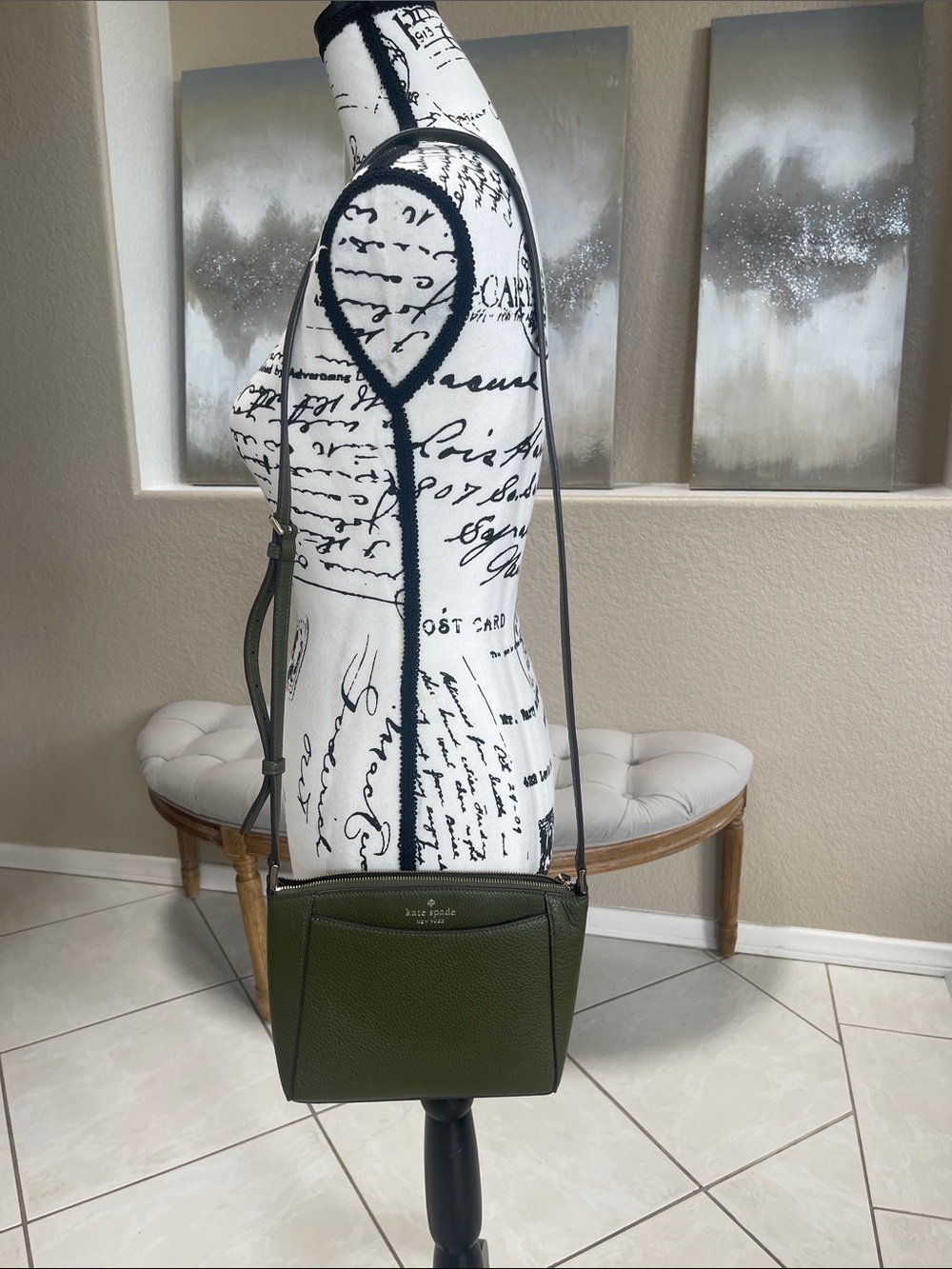 kate spade Olive Green Pebbled Leather Crossbody with Front Pocket
